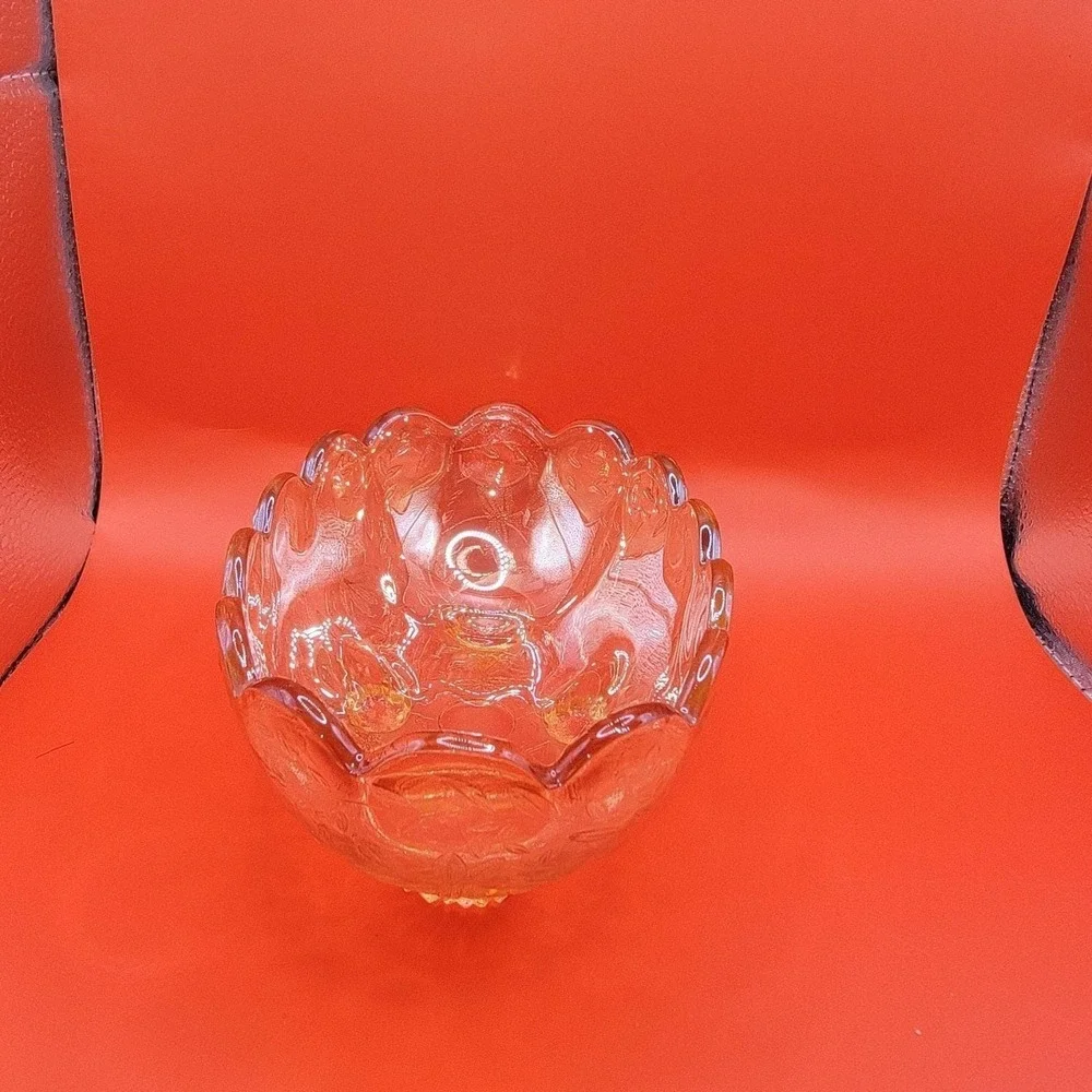 Floragold Louisa Pattern Jeannette Glass Small Oval Footed Iridescent Candy Bowl
